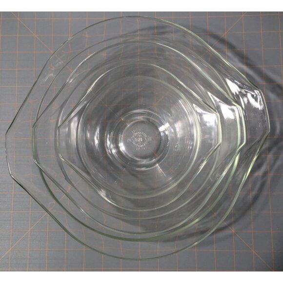 Pyrex Nesting Cinderella Clear Glass Bowl Set 3 Handles original packaging Flier - Picture 1 of 14